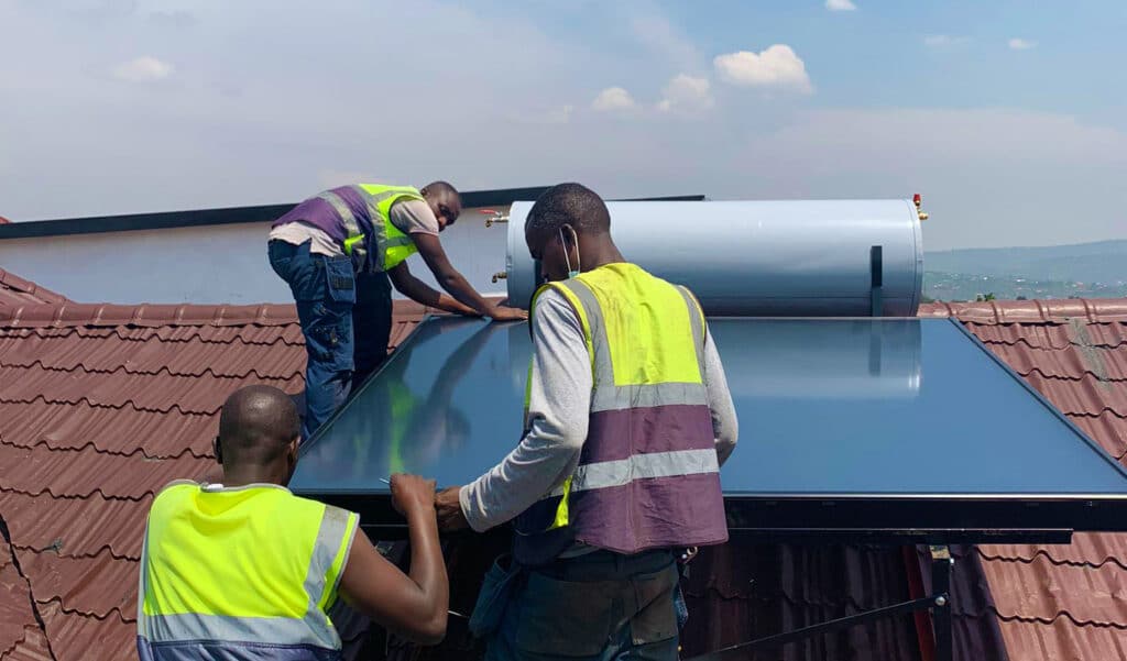 Installation of flat-plate solar collectors in Rwanda