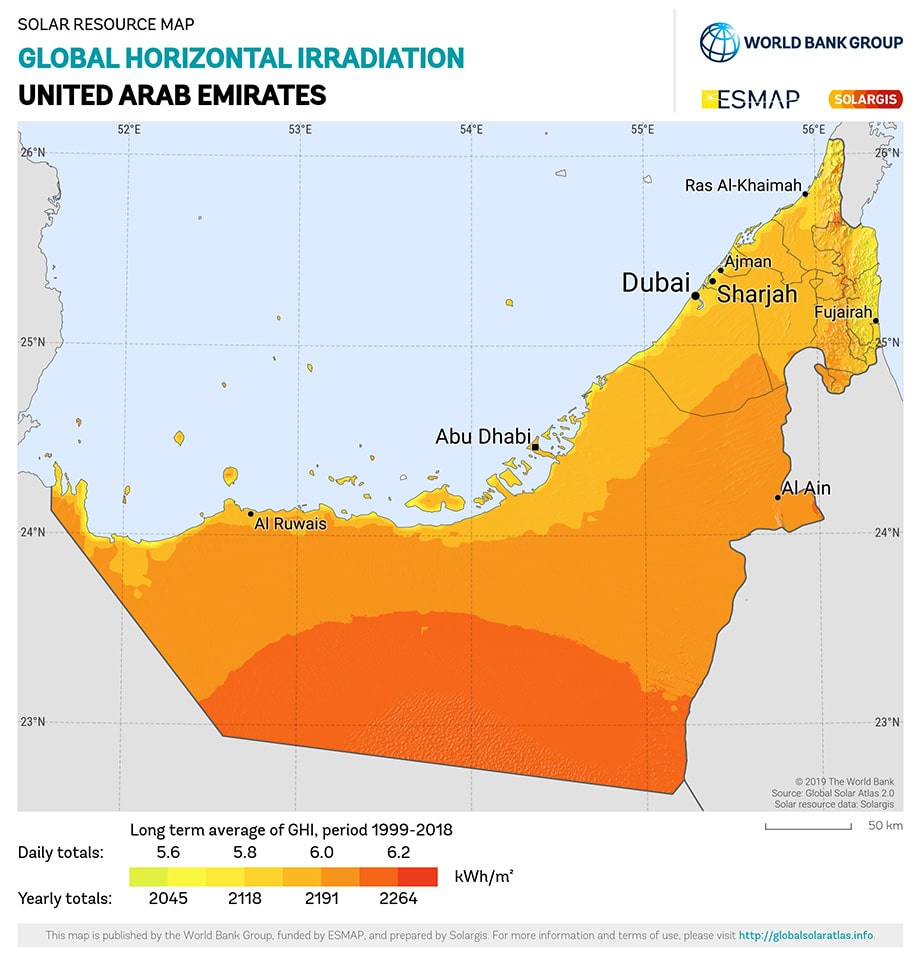 United-Arab-Emirates solar radiation map